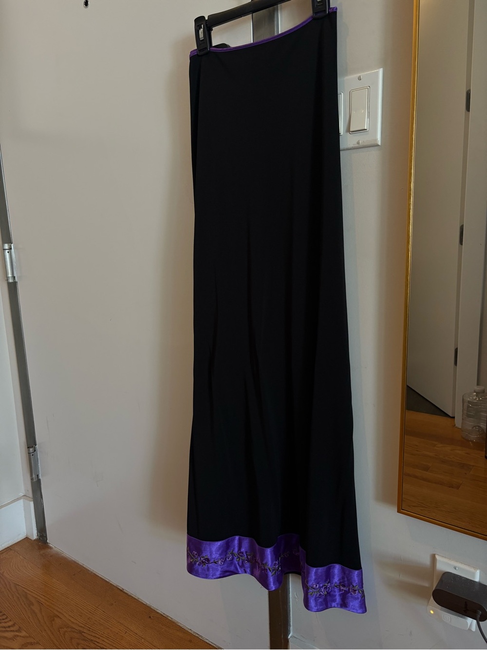 Black Maxi Skirt with Purple Hem, vintage comfortable whimsical elegant